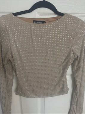 BABYBOO Beige Studded Long Sleeve Crop Top